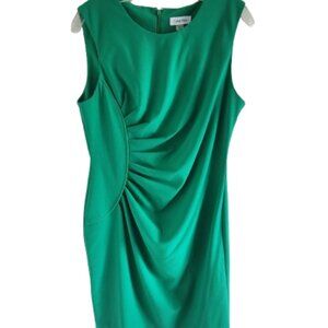 Calvin Klein Women's Sheath Dress with Rauched Green Cap Sleeve Zip Back Size 12